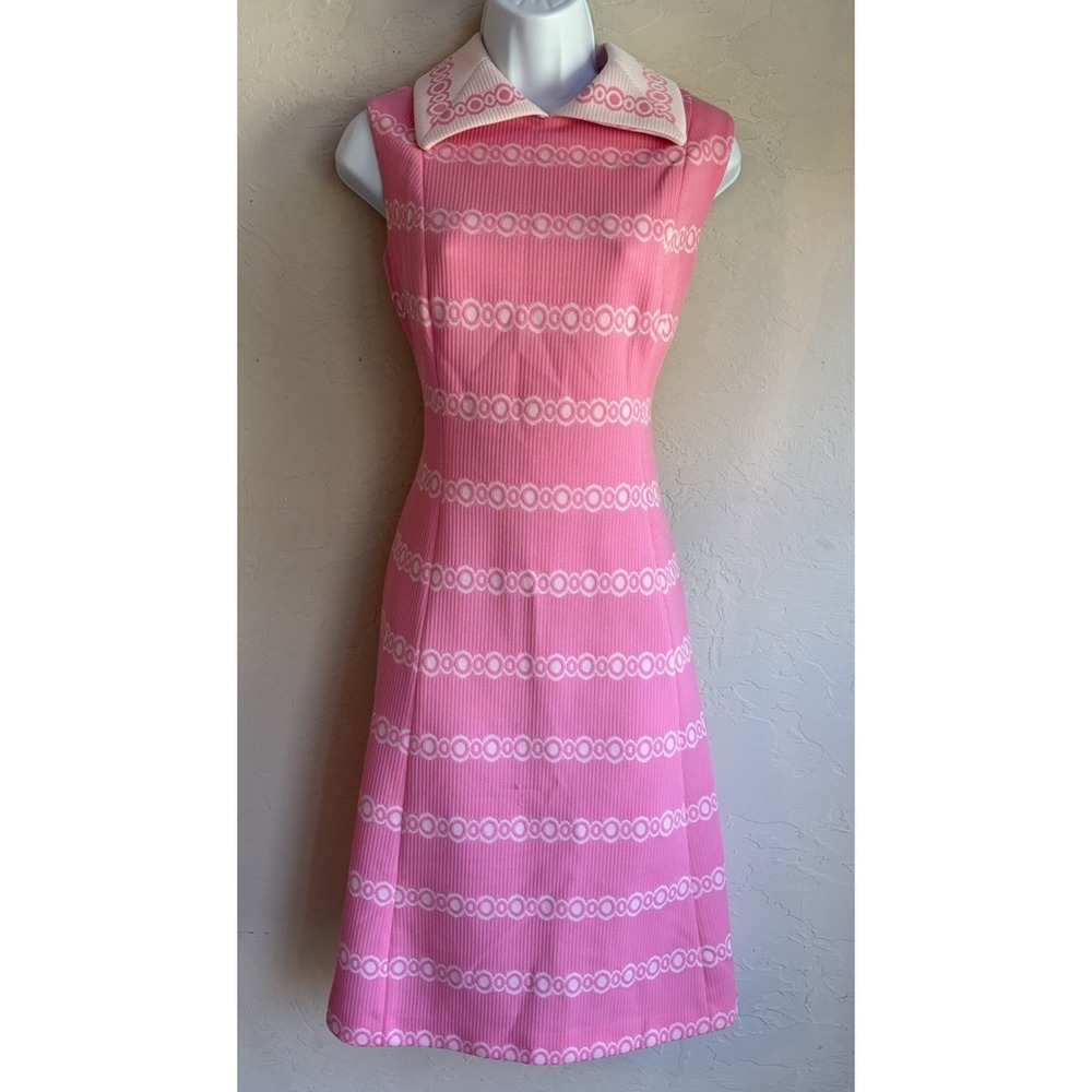 Vintage 60s Kay Windsor Mod Pink Shift Dress M L Gogo A Line MCM Preppy Collar